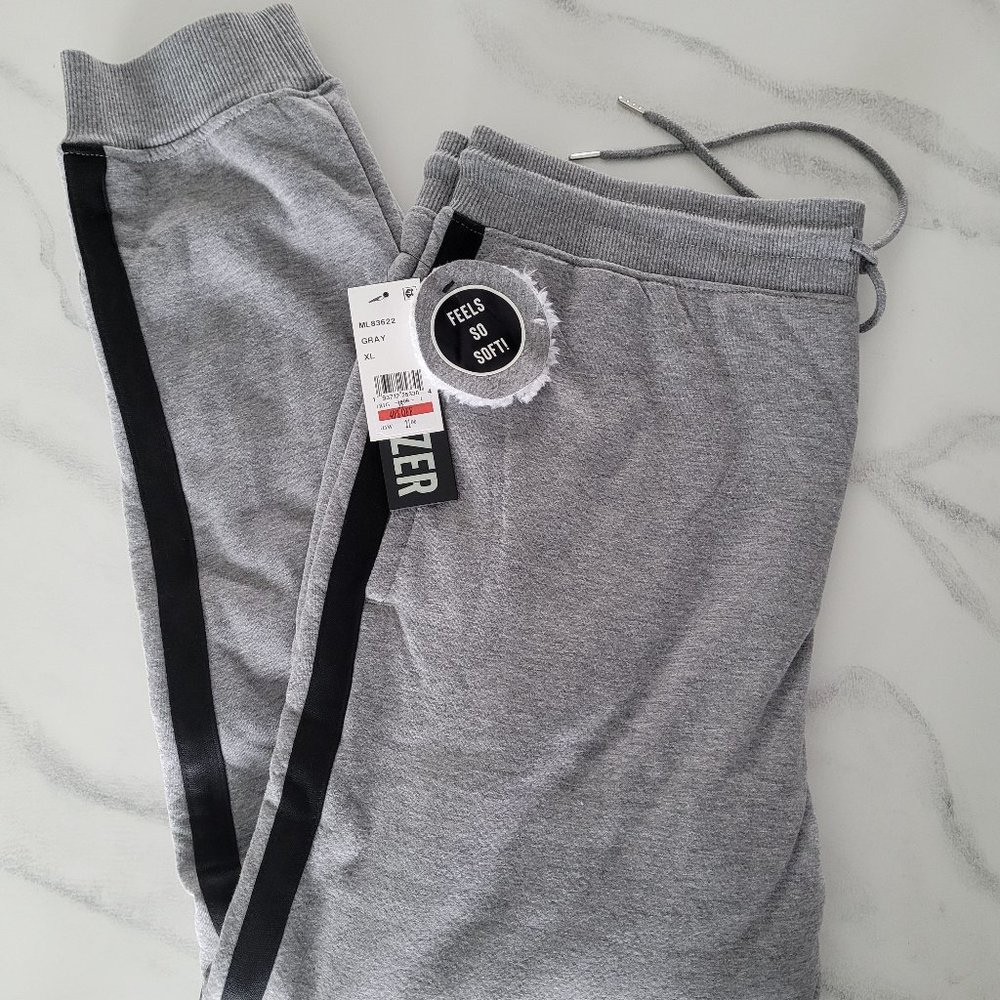 LAZER Jogger pants Men's size XL Bonded Sherpa Side Stripe Gray